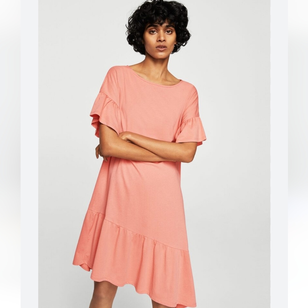 MANGO MNG Peach-Colored Solid A-line Dress M